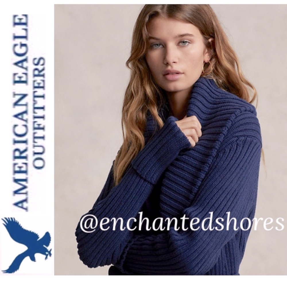 Chunky Knit Sweater Shawl Collar Cozy Wrap Front Vintage Dye Retro Blue Size L
